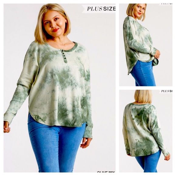 NEW Umgee Plus Olive Mix Tie Dye Top XL-2XL - Picture 3 of 15